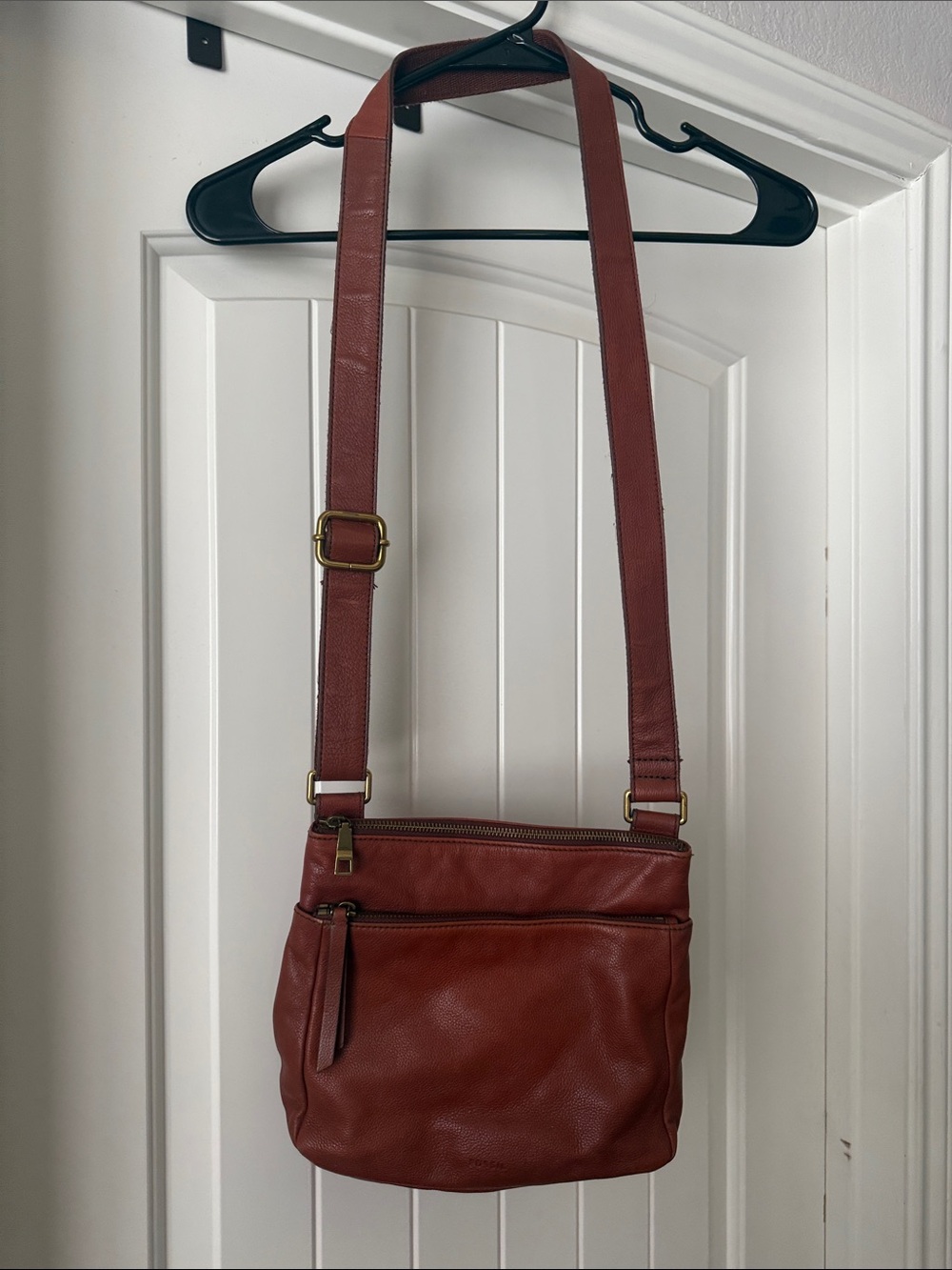 Fossil Rust Red Leather Crossbody Messenger Bag